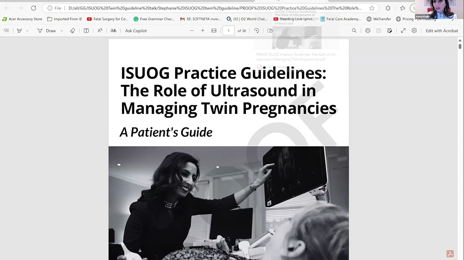 Webinar on fetal interventions in twin and multiple pregnancy: Part 2 moderated by Prof. Asma Khalil with clinical ultrasound imaging.